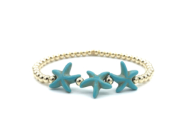 Armband Keet met turquoise zeesterretjes en real gold plated balletjes