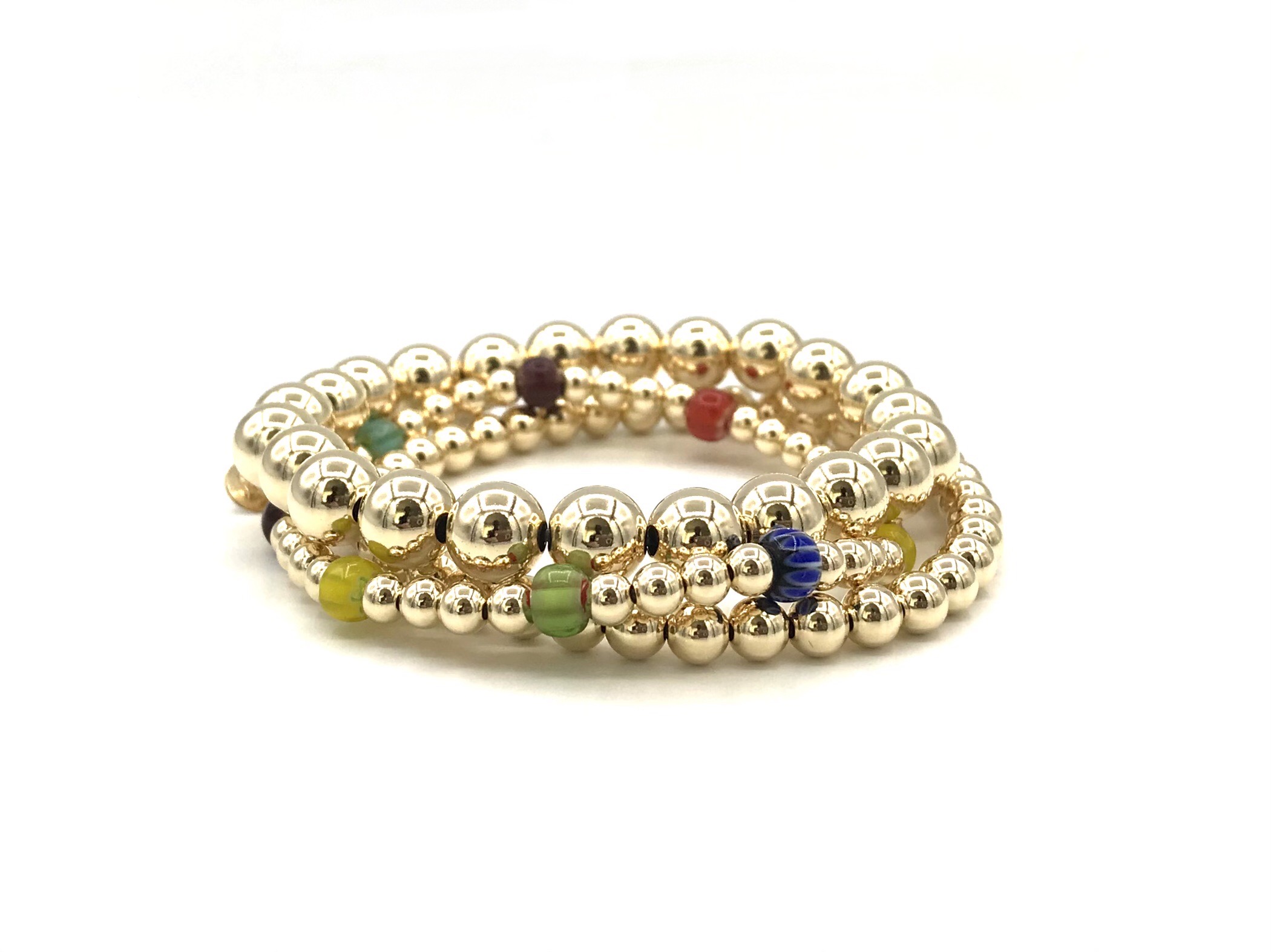 Armband Shanaya met real gold plated balletjes en gekleurde wieltjes.