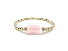 Armband Pinky big met real gold plated balletjes en roze opalite edelsteen