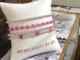 Armband Lucy met Sterling zilveren balletjes en roze chalcedoon edelsteen