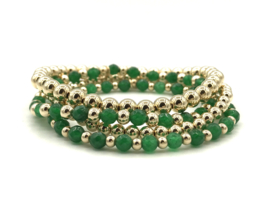 Armband Nina green met real gold plated balletjes en jade edelsteen