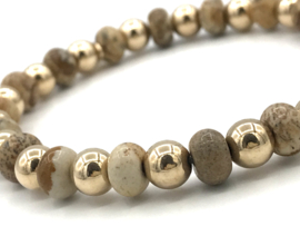 Armband Myrthe met picture jasper edelsteen en real gold plated balletjes