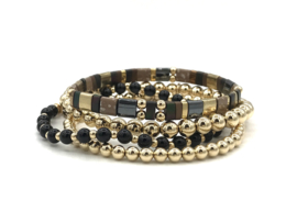 Armband Fiene met real gold plated balletjes en zwarte onyx edelsteen