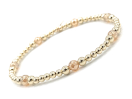 Armband Lou met real gold plated balletjes en champagne kleurige kwarts