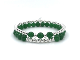 Armband Suus met zilveren balletjes en groene jade edelsteen