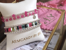 Armband Lucy met Sterling zilveren balletjes en roze chalcedoon edelsteen
