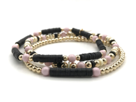 Armband Dewi met roze Swarovski pareltjes en real gold plated balletjes