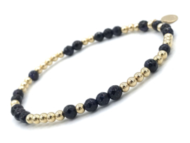 Armband Nine met real gold plated balletjes en donkerblauw goudsteen