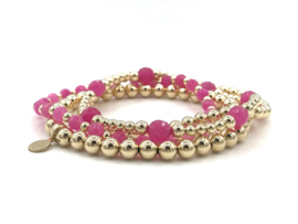 Armband Elena pink met real gold plated balletjes en chalcedoon edelsteen