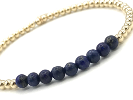 Armband Selena met real gold plated balletjes en Lapis Lazuli edelsteen