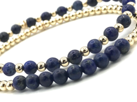 Armband Selena met real gold plated balletjes en Lapis Lazuli edelsteen