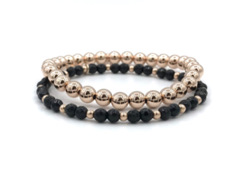 Armband Bonnie met zwarte onyx edelsteen en rosé real gold plated balletjes