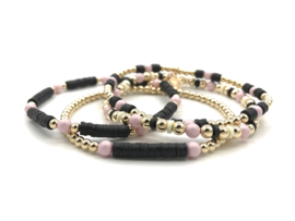 Armband Dewi met roze Swarovski pareltjes en real gold plated balletjes