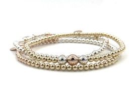 Armband Marie met 925 Sterling zilveren- en real gold plated- en rosé real gold plated balletjes