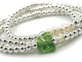 Armband Vlinder groen met Swarovski crystal en écht zilveren balletjes