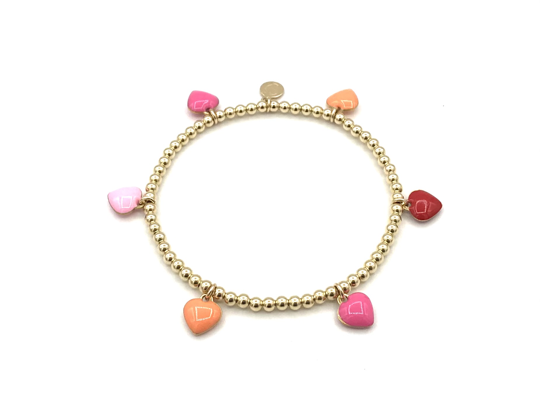 Armband Macy pink met real gold plated balletjes en gekleurde hartjes