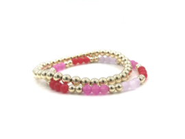 Armband Mirre met roze en rode jade edelsteen en real gold plated balletjes