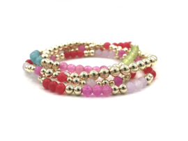 Armband Mirre met roze en rode jade edelsteen en real gold plated balletjes