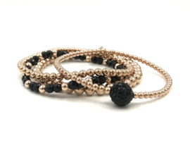 Armband Bonnie met zwarte onyx edelsteen en rosé real gold plated balletjes