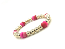 Armband Aimee pink/red met gekleurde wieltjes en real gold plated balletjes