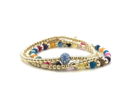 Armband Sylvia blue met real gold plated balletjes en bolletje van Swarovski crystal