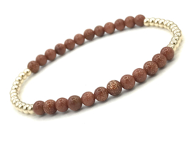 Armband Laure met real gold plated balletjes en camelkleurig goudsteen