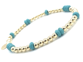 Armband Bobbi met real gold plated balletjes en turquoise edelsteen