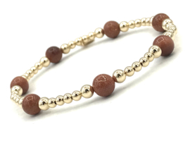 Armband Lexie met real gold plated balletjes en camelkleurige edelsteen