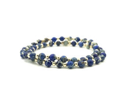 Armband Jackie met real gold plated balletjes en blauwe jasper edelsteen