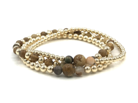 Armband Fayenne met jasper en real gold plated balletjes