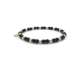 Armband Bonnie met zwarte onyx edelsteen en real gold plated balletjes