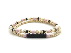 Armband Kyara met real gold plated balletjes en roze Swarovski pareltjes