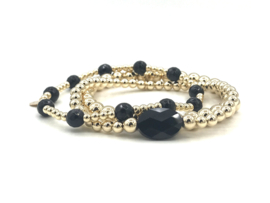 Armband Lauren met real gold plated balletjes en zwarte onyx edelsteen