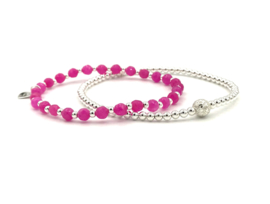 Armband Yfke met Sterling zilveren balletjes en roze edelstenen