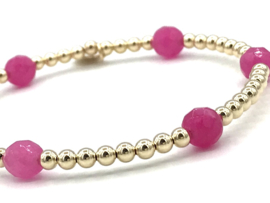 Armband Elena pink met real gold plated balletjes en chalcedoon edelsteen