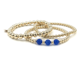 Armband Fien met real gold plated balletjes en lapis lazuli edelsteen