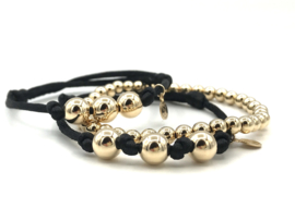 Armband Silk zwart met 3 real gold plated balletjes op satijnkoord