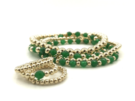 Armband Nina green met real gold plated balletjes en jade edelsteen