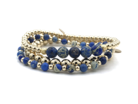 Armband Jackie met real gold plated balletjes en blauwe jasper edelsteen