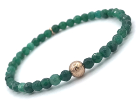 Armband Yinthe met groene jade edelsteen en rosé real gold plated glitterbal