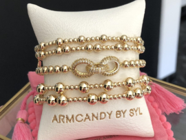 Armband Three rings met real gold plated balletjes en gold plated rings met Zirkonia crystal