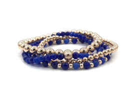 Armband Caren met rosé real gold plated balletjes en Lapis Lazuli