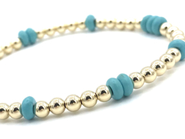 Armband Bobbi met real gold plated balletjes en turquoise edelsteen