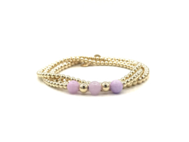 Armband Inge met real gold plated balletjes en lila jade edelsteen