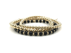 Armband Fiene met real gold plated balletjes en zwarte onyx edelsteen