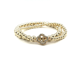 Armband Babet met klavertje van Zirkonia en real gold plated balletjes