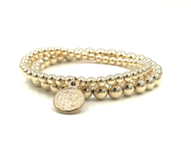 Armband lucky coin bedel met real gold plated balletjes