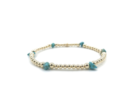 Armband Maja met real gold plated balletjes en turquoise edelsteen