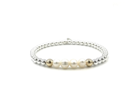 Armband Jaq met 925 Sterling zilveren balletjes en witte zoetwater parels