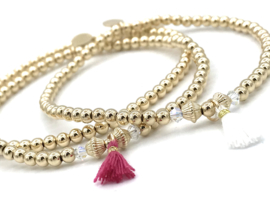 Armband Soof met real gold plated balletjes, Swarovski crystal en roze kwastje